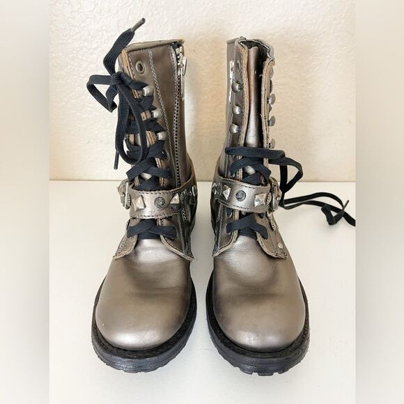 Ash Ryanna Studded embellished moto combat Boot gunmetal metallic 37.5/7.5 - Picture 7 of 14